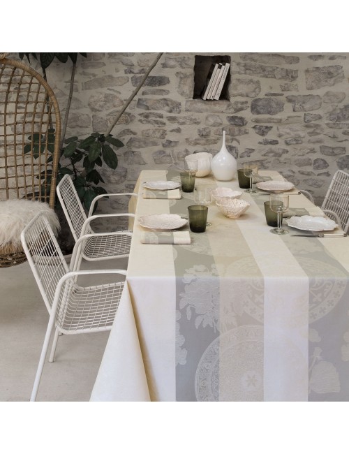Nappe enduite LE JACQUARD FRANCAIS Fleurs Gourmandes craie - 4 tailles