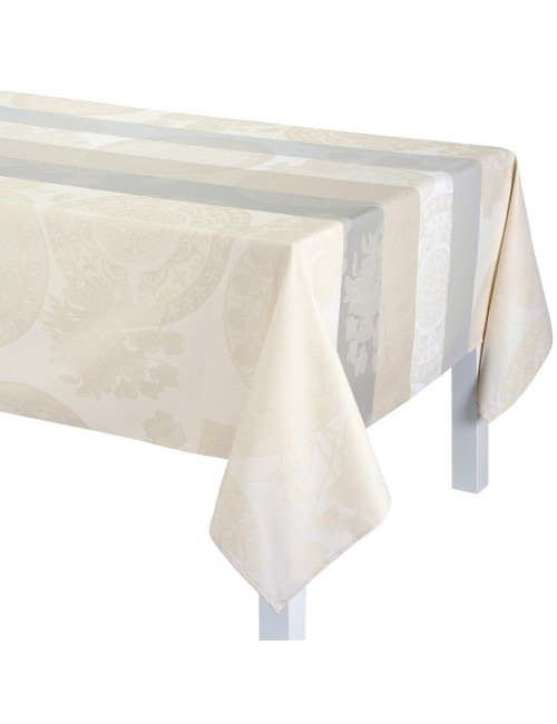 Nappe enduite LE JACQUARD FRANCAIS Fleurs Gourmandes craie - 4 tailles