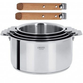 Set batterie 4 casseroles Casteline Cristel 2 poignées bois - 3 finitions