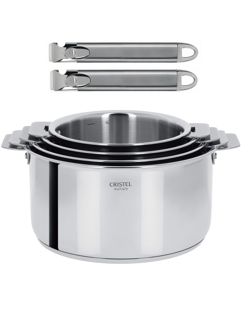 Set batterie 4 casseroles Casteline Cristel 2 poignées bois - 3 finitions