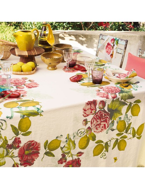 Nappe Garnier Thiebaut Citrons de Menton en lin - 4 dimensions