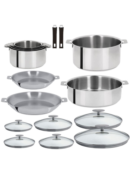 Set batterie Cristel Mutine amovible 16 pièces inox