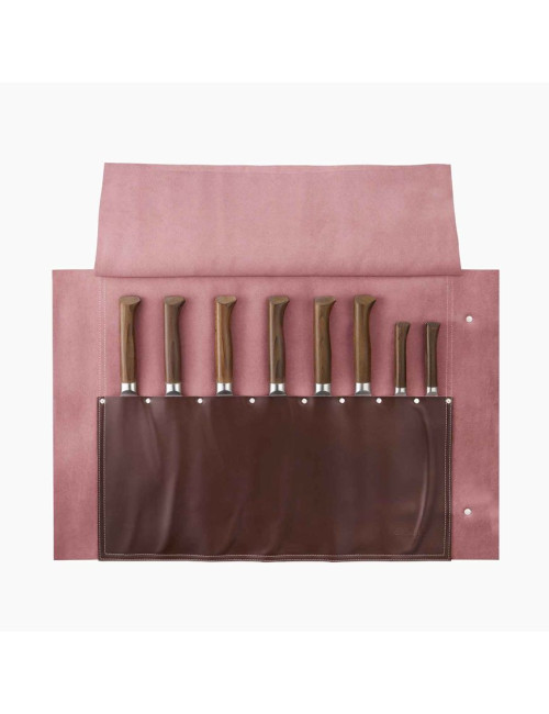 Natte simili-cuir rangement 8 couteaux Opinel