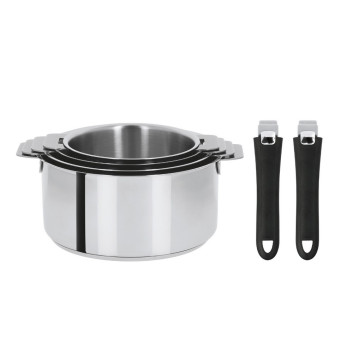 Batterie 4 casseroles + 2 poignées amovibles Cristel Mutine Evolution - 6 coloris
