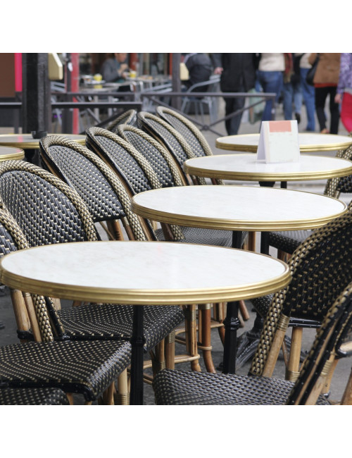 Plateau Bistrot rond cerclé laiton Werzalit - 2 diamètres - 30 finitions