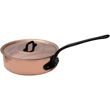 Sauteuse professionnelle cuivre lisse avec couvercle Baumalu - 4 tailles