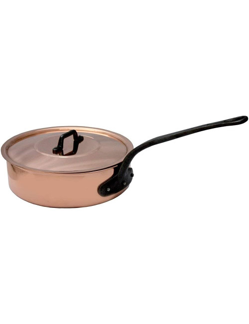 Sauteuse professionnelle cuivre lisse avec couvercle Baumalu - 4 tailles