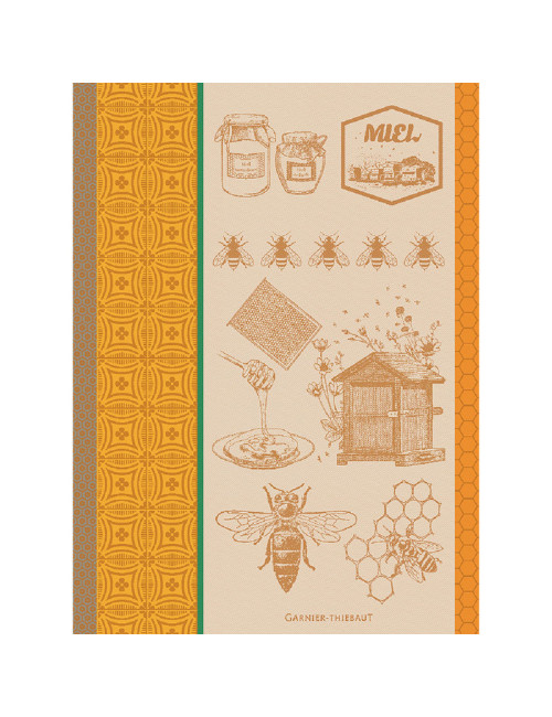 Lot de 2 torchons GARNIER THIEBAUT Miel et abeilles ocre