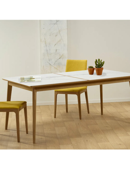 Table à manger Dasras Paul fixe céramique bois chêne ou noyer - 10 finitions 17 tailles